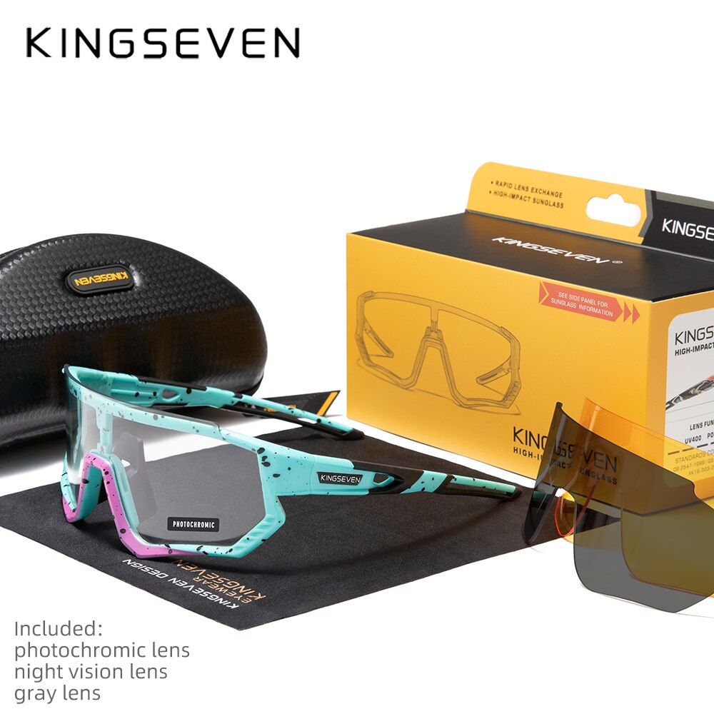 KINGSEVEN Polarized Cycling Glasses for Men Women Bicycle MTB Road Bike  Sunglasses with 4 Interchangeable Lenses LS-911