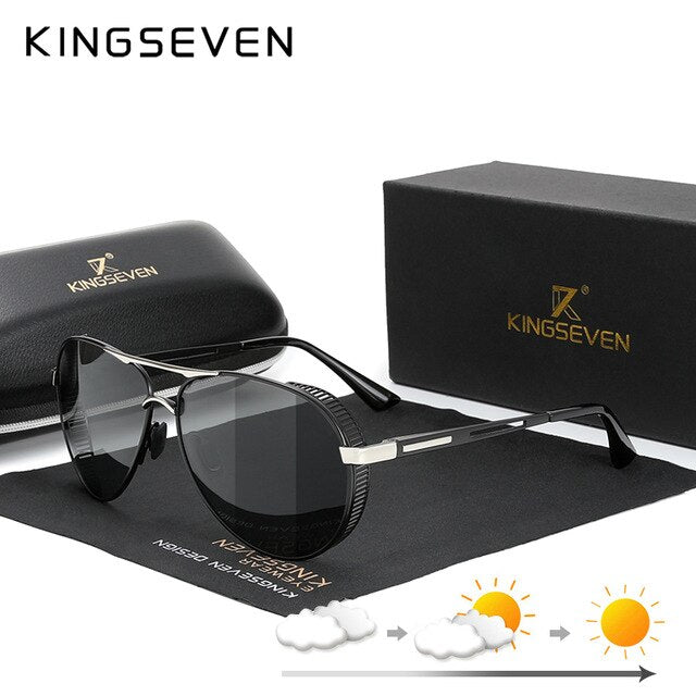 KINGSEVEN Aluminum Photochromic Polarized Steampunk Style Goggles N7236 