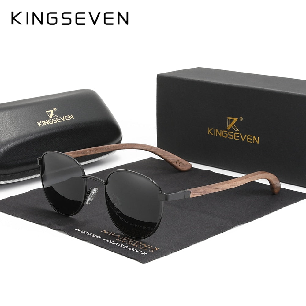 KINGSEVEN® HANDMADE Wooden Round Sunglasses W5519