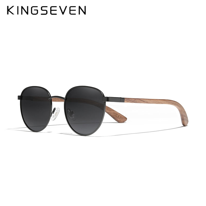 KINGSEVEN® HANDMADE Wooden Round Sunglasses W5519
